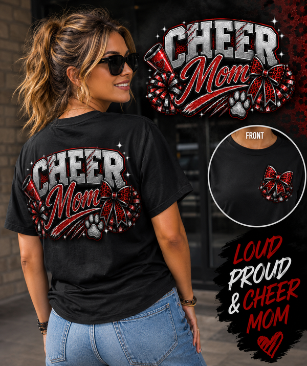 Cheer Mom | Red & Black Glitter Spirit Shirt | Game Day Graphic Tee