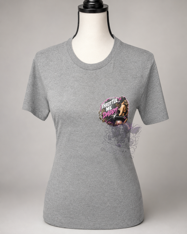 Throttle Me, Daddy Women’s Graphic T-Shirt – Hot Pink Mudding & Motorsports Tee